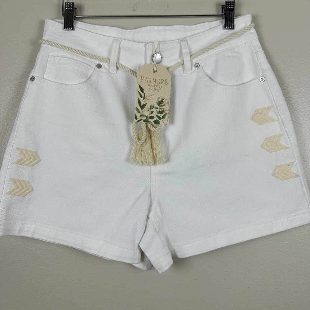 Farmers Market Women's 10 Denim Shorts Off White High Rise Boho Cottagecore NEW